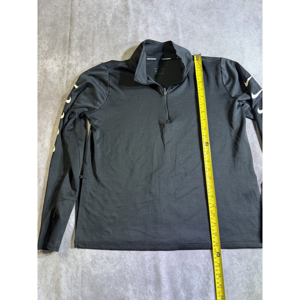 Nike Dri-FIT Running 1/4 Zip Pullover Top Women M Black Multi Swoosh Sleeve - Picture 2 of 5
